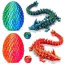 3D Printed Dragon Easter Egg,8.5in. Articulated Crystal Dragon Fidget Toy,Perfect Basket Essentials Stuffers (2sets & Bluegreen/RedGold, L8.5inch Dragon&H3.5inch Egg)