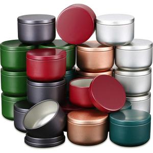 24 Pieces Candle Tins 2.1 x 1.5 Inch Tin Aluminum Candle Containers Metal Round Cans with Lids for Crafts DIY Making Storage Arts (Gold, Silver, Blue, Gray, Red, Army Green)
