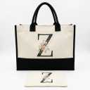  Personalized Initial Canvas Beach Bag, Canvas Tote Bag with Inner Zipper Pocket, Monogrammed Gifts Tote Bag for Wedding, Birthday, Holiday With Small Pouch- Letter Z, White (17x12.5)