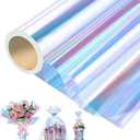 woric Iridescent Cellophane Wrap for Gift Baskets 82 Ft X 17 In Cellophane Wrap Roll Gift Basket Wrapping Plastic for Valentine's Day Candy Treats Flower Birthday Gifts DIY Crafts (Iridescent Blue)