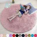 Blush Pink Fluffy Round Rug 4Ft for Bedroom, Fuzzy Furry Circle Area Rugs for Kids Room Decor Aesthetic, Shaggy Circular Carpet for Girls Nursery Dorm Baby Teen, Cute Neutral Dusty Rose Mauve Rug
