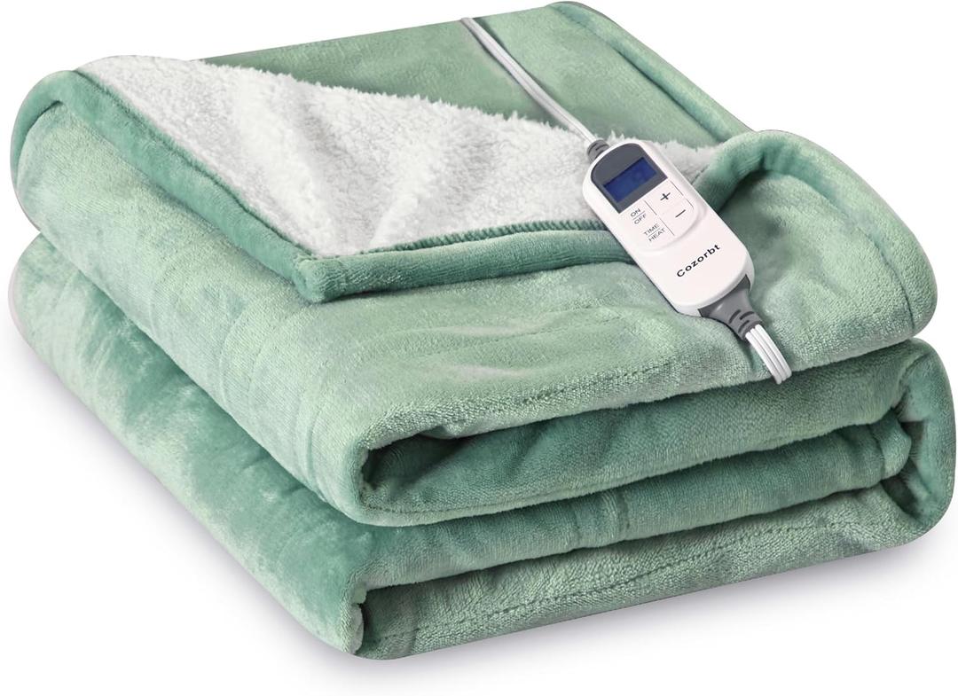 Heat Blanket 72x84 Full Size,Soft Flannel & Sherpa Reversible Electric Blanket with 10 Heat Settings,12 Timer Setting and 8 Hours Auto-Shut Off,ETL Certified Machine Washable,Green
