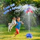 JOI MEW UFO Water Sprinkler for Kids, Water Rocket Toy Outdoor Summer Play W/Light & Spin, Adjustable Height Water Launcher, DIY Space Sticker, Backyard Lawn Gift for Girls Boys 3-12 Year Old Blue