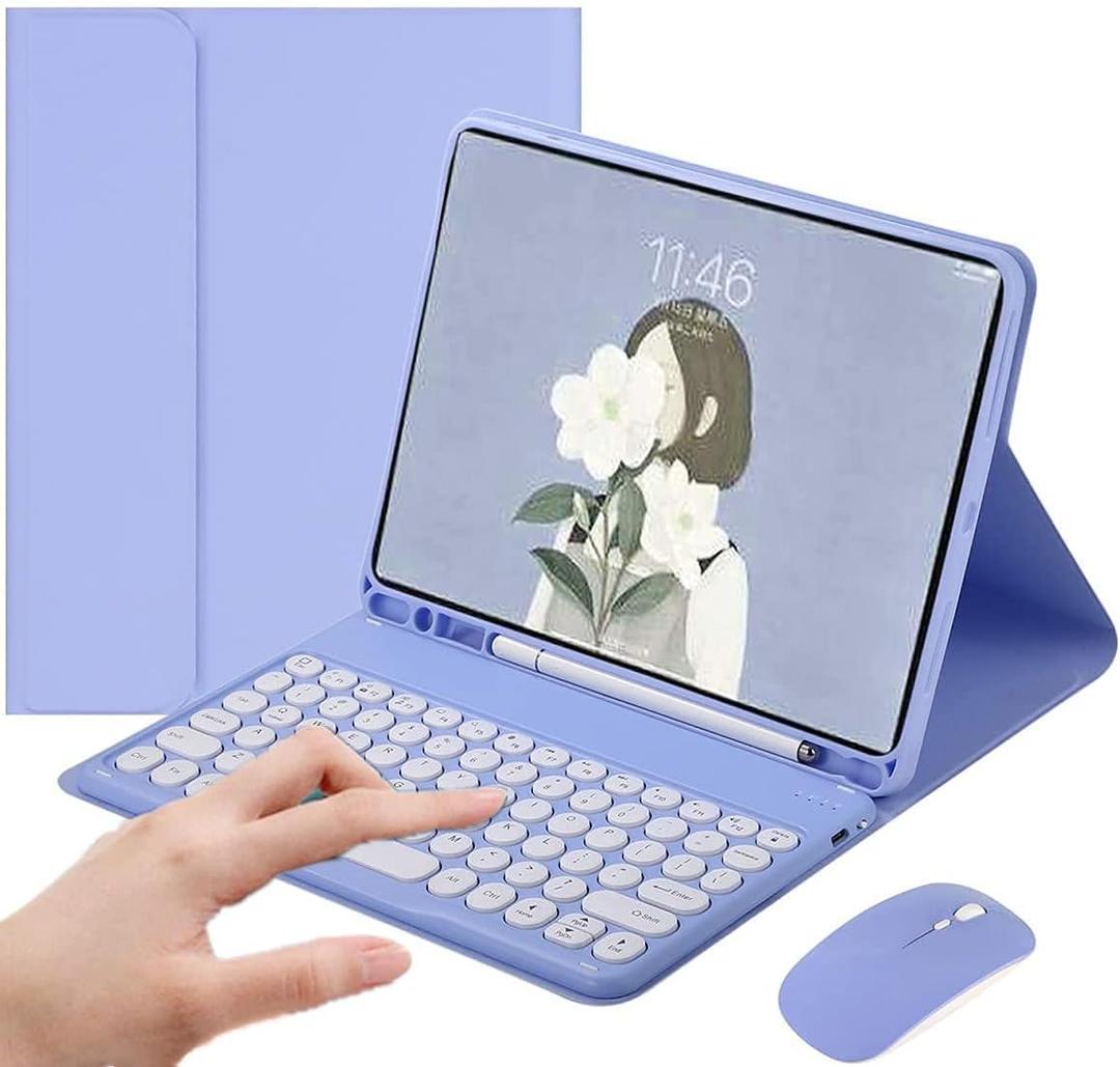 Galaxy Tab A8 10.5 Inch 2022 Model (SM-X200/X205/X207) Case with Keyboard and Mouse Combo,Circle Keys Detachable Magnet Wireless Bluetooth Keyboard Slim Stand Cover with S Pen Holder (Purple)