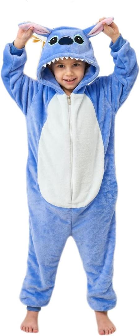 Unisex Kids Animal Onesie Pajamas One Piece Pajamas Halloween Christmas Cosplay Costume (10-12 Years, Blue-1)