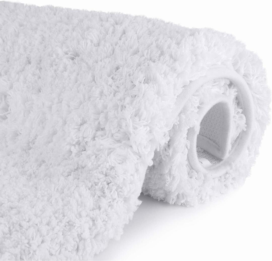 Bathroom Rugs Microfiber Plush Bath Mat Machine Washable, Slip Resistance Rubber and Absorbency Bath Rugs for Bathroom Floor, Door and Sink, Rectangular Floor Mat,White,32"x 20"