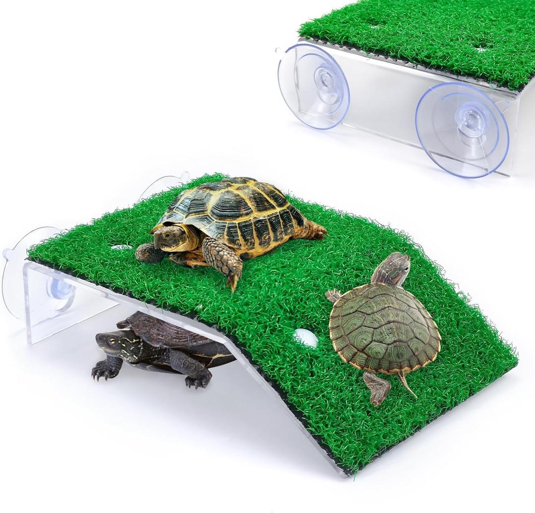 Keedolla Turtle Resting Basking Platform Simulation Grass Turtle Ramp, Lawn Tortoise Climbing Ladder Turtle Resting Terrace for Reptile Frog Terrapin - Middle (Medium)