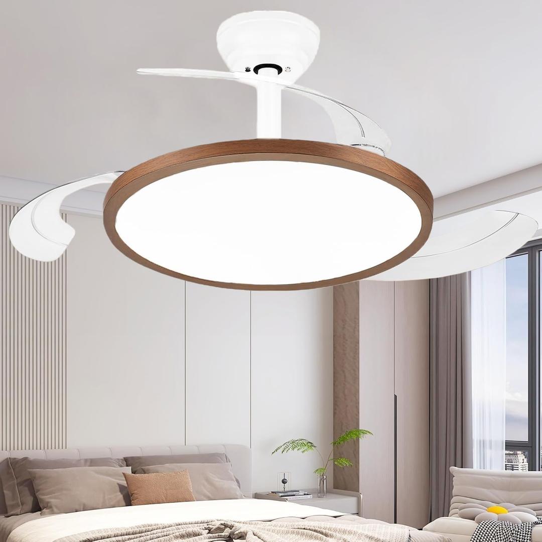 42 Inch Ceiling Fans with Lights, Retractable Fandelier Ceiling Fan, 3 Color Temperature, 6-Speed Reversible Motor, Timer & Memory Function, for Bedroom Living Room-White