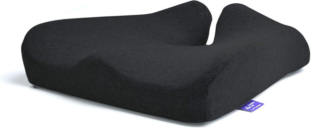 Cushion Lab Patented Pressure Relief Seat Cushion for Long Sitting Hours on Office & Home Chair - Extra-Dense Memory Foam for Soft Support. Car Pad for Hip, Tailbone, Coccyx, Sciatica - Black  