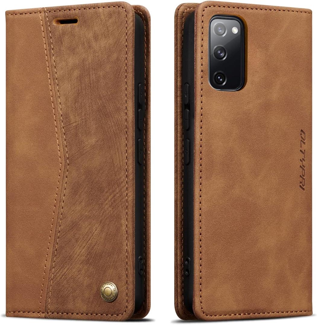 QLTYPRI Wallet Case for Samsung Galaxy S20 FE 5G, Vintage Folio PU Leather Case with Card Slots Magnetic Closure Kickstand Flip Shockproof Phone Cover for Samsung Galaxy S20 FE 5G - Brown