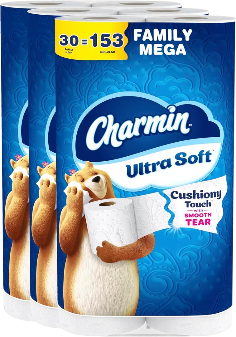 Charmin Ultra Soft Cushiony Touch Toilet Paper, 30 Family Mega Rolls = 153 Regular Rolls (288 sheet (Pack of 30))