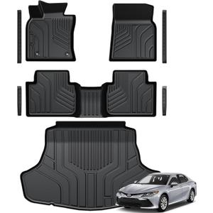 Floor Mats for Toyota Camry 2018-2024, All Weather Floor Mats Trunk Cargo Liner and Door Sill Guards Accessories, Full Coverage Set (Not fit AWD or Hybrid Models)