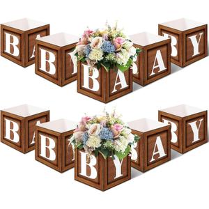 Jetec 10 Piece 7x 7x 7 inch Baby Shower Centerpiece Boxes Baby Shower Party Decorations Table Display with Letters Gender Reveal Party Favor Block Holder(Wood Style)