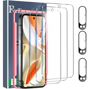 Ferilinso Full Coverage 3 Pack Screen Protector for Google Pixel 9 Pro [Phone Case Friendly], 3 Pack Tempered Glass Camera Lens Protector Accessories [Auto- Dusting & Adhesive]