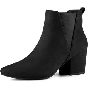 Allegra K Women's Pointed Toe Block Heel Ankle Chelsea Boots (Size 8)
