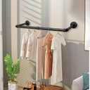 Industrial Iron Pipe Clothes Hanging Bar DIY Wall-Mounted Garment Rack Heavy Duty Clothing Rack for Bedroom, Laundry Room, Closet Storage (Black 24 inch)