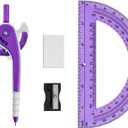 4 x Unjoo Compass for Geometry Set, 6 Inch Protractor, Clear Plastic (Purple)