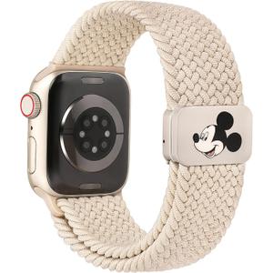 Braided Cartoon Magnetic Clasp Band Compatible with Apple Watch Bands 40/38/41/42/44/45/46/49mm Women Men, Stretchy Elastic Nylon Woven Strap for iWatch Series 11 10 9 8 7 6 5 4 SE/Ultra 3 2 1 (Starlight)