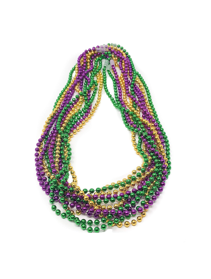 Podzly 144 Mardi Gras Beads Necklace Bulk Assortment - 33" Metallic, Bead Necklaces for Party - Dazzling Beads Necklaces for Festive Celebrations, Festivals, Parades or Masquerade Party Events