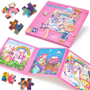LovesTown Magnetic Puzzles for Toddlers, Educational 3-in-1 Fairytale Travel Puzzle Book, Learning Magnets for Kids, 48 PCS