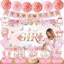 30Pcs Baby Shower Decoration for Girl Rose Floral Gender Reveal Party Supplies, It's a Girl Banner Backdrop Poster Sash Table Honeycomb Centerpiece Cake Topper Balloon Pregnancy Announcement