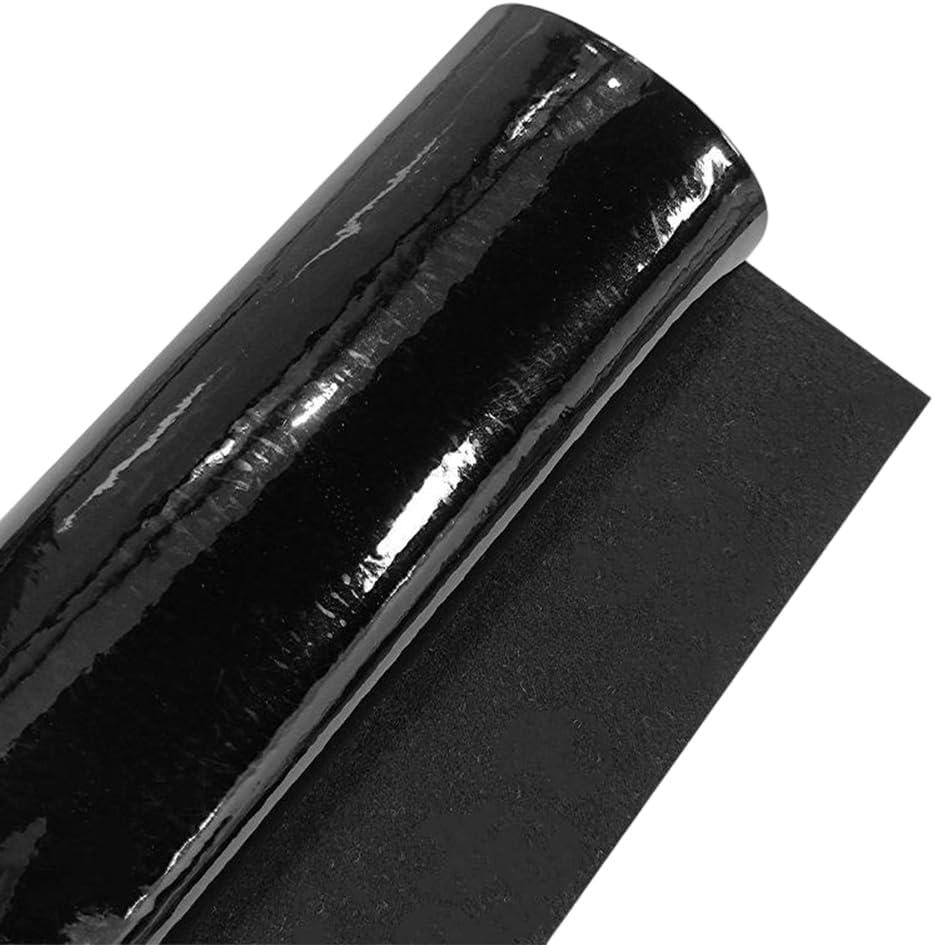 53 x 11.8 Inch Glossy Mirrored Faux Leather Roll 1mm Black PU Leather Sheet Smooth Solid Color Shiny Synthetic Leatherette Vinyl Fabric for DIY Craft Making Furniture Upholstery