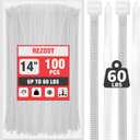 White Zip Ties 14 inch (100 Pack), Clear, 60 lb, UV Resistant Cable Ties for Outdoor Use,