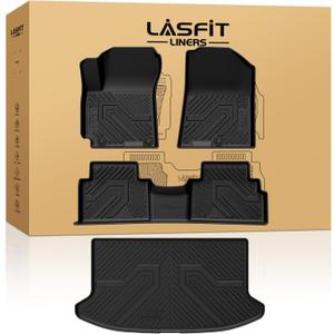 Lasfit Floor Mats & Cargo Mats for Kia Soul 2025 2024 2023 2022 2021 2020 (Fit Cargo Floor in Higher Position) All Weather TPE Custom Fit Floor Liners Car Mats & Trunk Mats Full Set