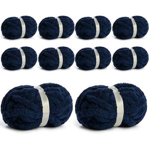 10 Pack Jumbo Chenille Yarn for Crocheting, Super Bulky Baby Soft Yarn for Hand Knitting, 220 yds /70.5 oz Fluffy Chunky Knit Throw Blanket Yarn (Denim Blue)
