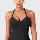 YEOREO SoftHue Impact Longline Strappy Top Women's Halter Workout Tank Tops Backless Gym Longline with Adjustable Strap (Black, L)
