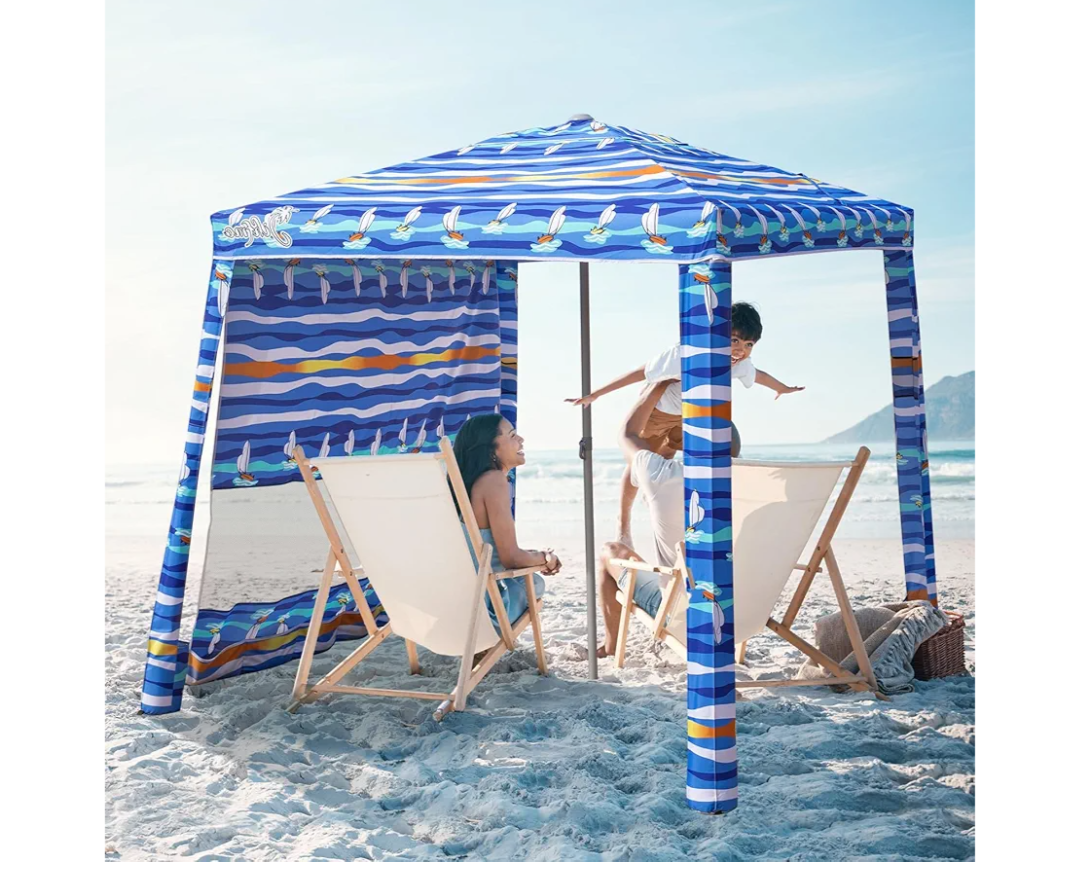 Beach Cabana, 6.2'×6.2' Beach Canopy with Side Wall, UPF 50+ UV Protection Easy Setup Tent Sun Shelter with Sand Pockets for Whole Family(Summer Sailboat)