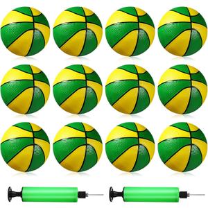 Syhood 12 Pcs Mini Small Basketballs Set with 2 Pumps, 7 x 7 Inches Small Plastic Basketball for Pool, Indoors, Outdoors Game Party Favors (Green Yellow)