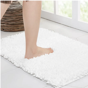 Bathroom Rug Non Slip Bath Mat (16x24Inch White) Water Absorbent Super Soft Shaggy Chenille Machine Washable Dry Extra Thick Perfect Absorbant Best Small Plush Carpet for Shower Floor