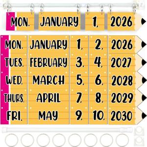 Pencil Calendar Bulletin Board Set Colorful Pencils Shape Flip Calendar with Holder 54 Date Cards Adjustable Calendar Holder for Home Back to School Classroom Decoration Supplies