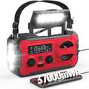 10000mAh Emergency Radio, NOAA Weather Radio with AM/FM, 37000mWh Rechargeable Phone Power, USB/Solar/Hand Crank Charging, LED Flashlight, SOS Alarm, Reading Lamp for Indoor/Outdoor Emergencies (Red-Black)