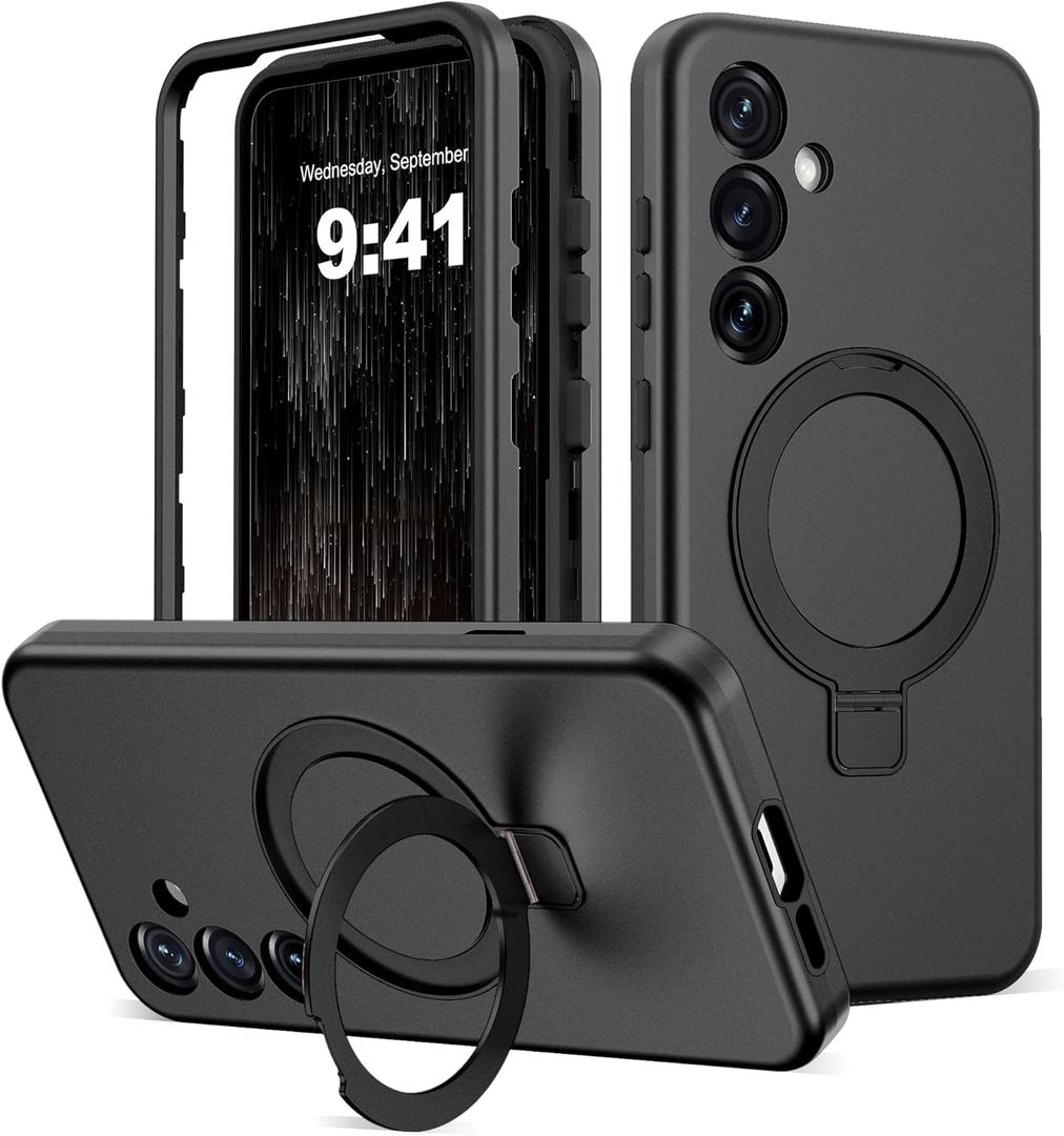 Designed for Samsung Galaxy S25 Case with Magnetic Ring Stand [Compatible with Mag-Safe][Military Grade Drop Protection][Build in Kickstand] Galaxy S25 Phone Case 6.2",Black