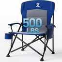 EVER ADVANCED Oversized Folding Camping Chair, for Adults Heavy Duty Lawn Chair with Side Pockets, Portable Collapsible Quad Chair for Outside, Support Up to 500lbs, Blue