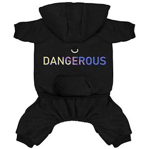 Izefia Dog Hoodie Clothes with Pocket 4 Legs Jumpsuit Fleece Sweater Winter Sweat Shirt Warm Cotton Hoodies for Small Dog Medium Large Cat Black M
