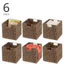 mDesign Natural Woven Hyacinth Cube Organizer Basket with Handles, Storage for Bathroom, Laundry Room Shelf or Nursery - Perfect for Cubby Storage Units - Hold Blankets and Books - 6 Pack, Brown Wash