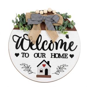 3D Welcome Sign For Front Door, Wooden Welcome To Our Home Sign, Rustic Hanging Door Sign Door Wreath For Home Porch Door Outdoor Decorations