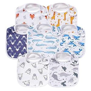 7 Pack Baby Cotton Absorbent Bibs for Drooling Teething (Lightgrey)