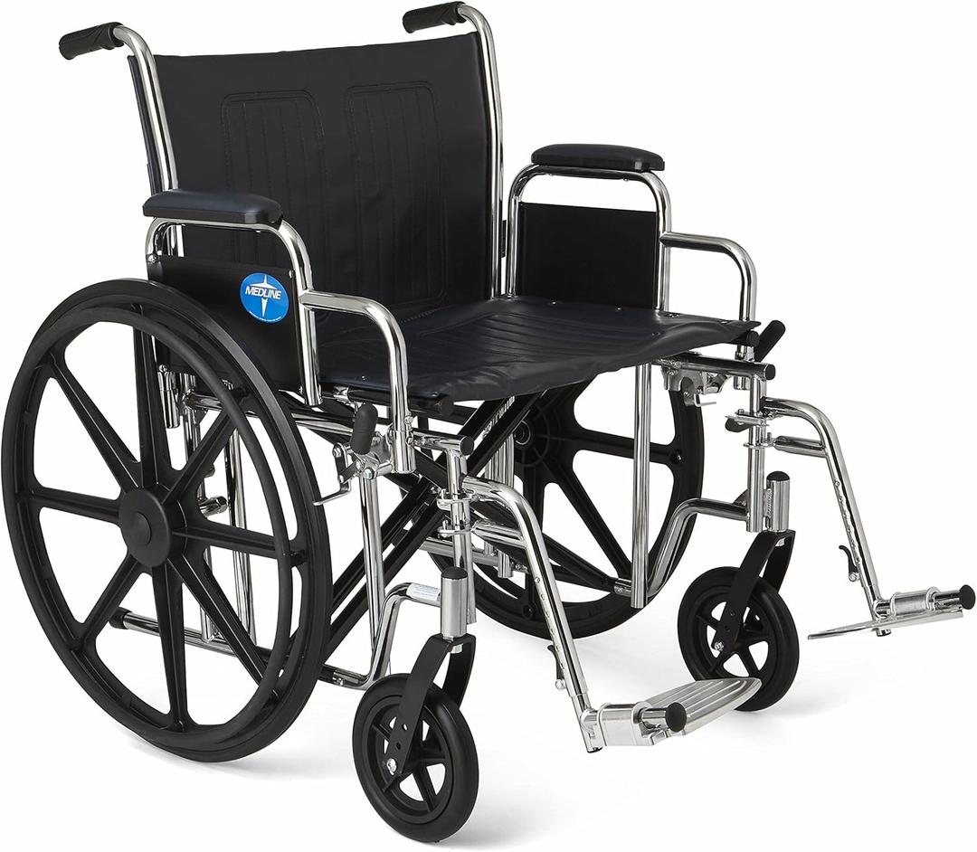 Medline Excel Extra-Wide Wheelchair with 22" Seat, Removable Desk-Length Arms, Swing-Away Footrests, and Chrome Frame - Bariatric, Premium Mobility Aid for Enhanced Comfort and Durability