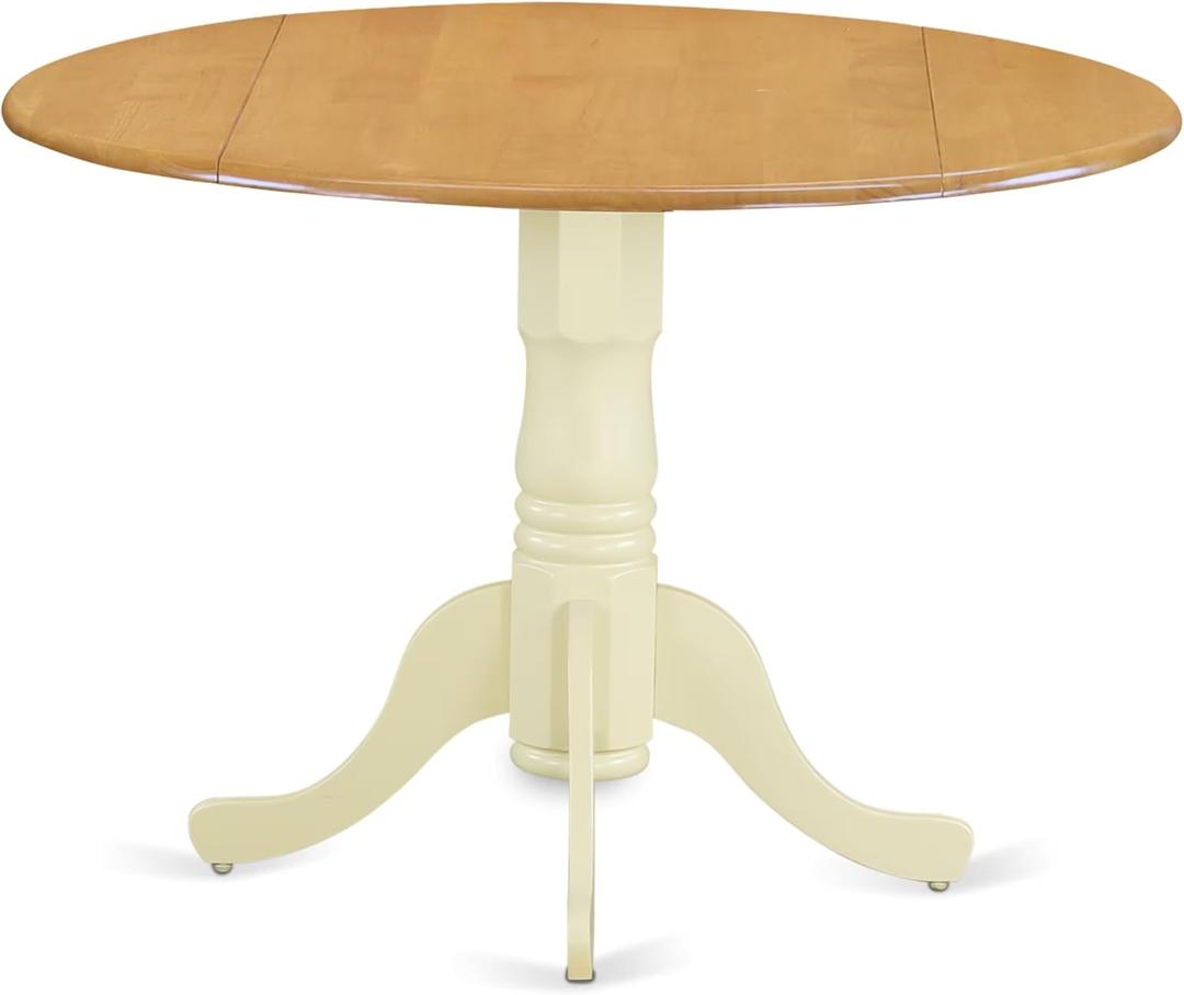 East West Furniture DLT-LBK-TP Dublin Kitchen Table - a Round Dining Table Top with Dropleaf & Pedestal Base, 42x42 Inch, Linen