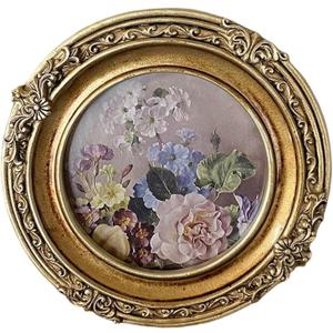4 Inch Round Shape Resin Photo Frame, Vintage Gold Picture Frame, Photo Tabletop & Wall Display Hanging Display & Home Decor (Gold 2)