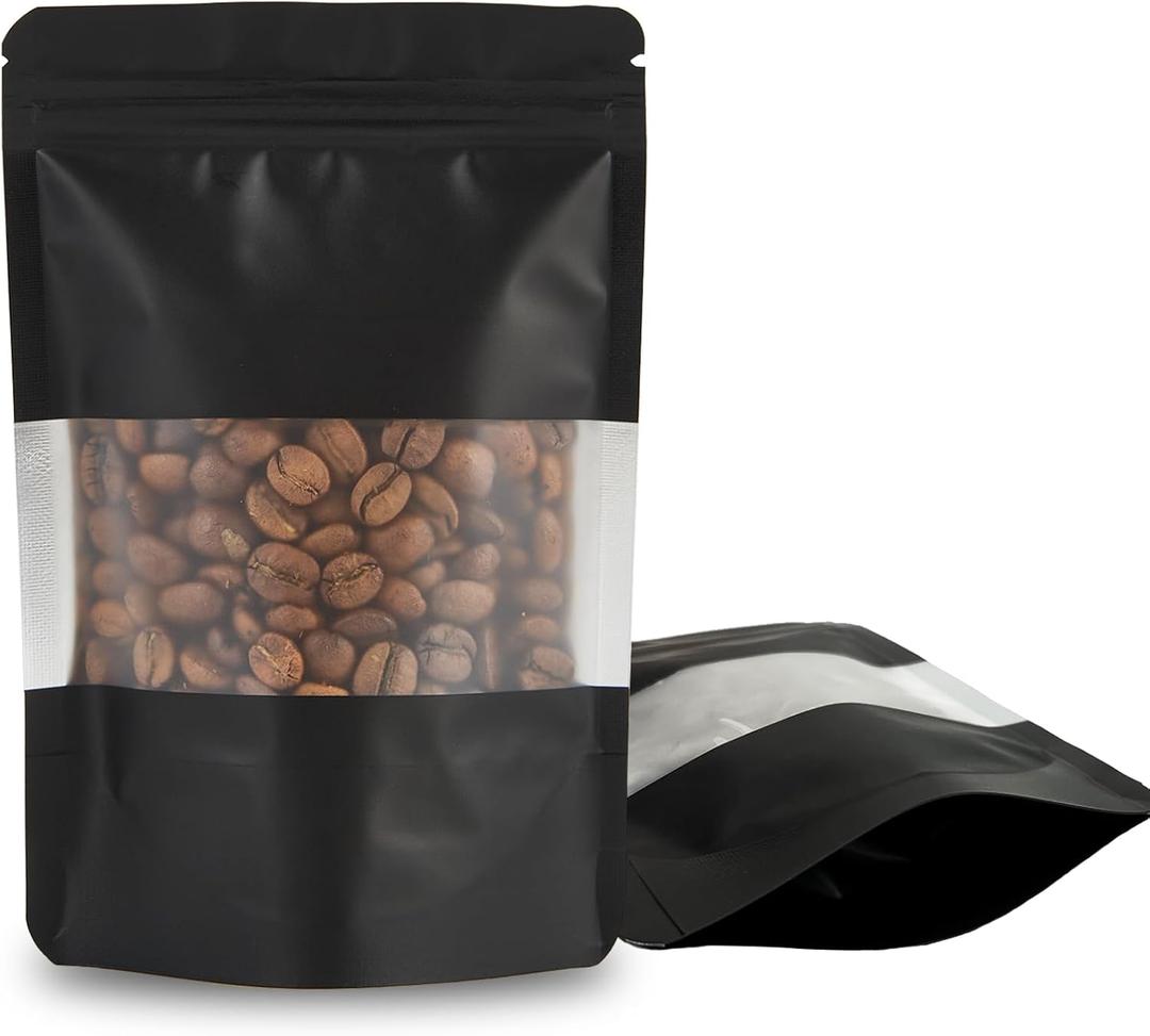 100 Pieces Resealable Mylar Bags, Stand Up Smell Proof Bags with Matte Window, Zipper Lock Foil Pouch Packaging (Black, 3.5 X 5.1 Inch)