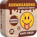 4 x Happy Strips Organic Ashwagandha KSM 66 & GABA for Stress Relief, Calmness, Sleep - Fast-Acting & Rapid-Dissolving, Chocolate Mocha Flavored, Organic, Vegan, Sugar-Free - 30 Count