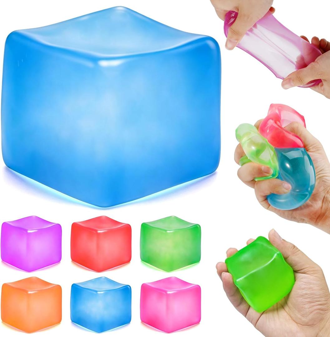 2 x Jumbo Squishy Cube, Slow Rising Stress Relief Squeeze Cube Fidget Toy, 6cm | Ice Cube Stress Balls for Adults & Kids, Stress Cube Filled with Thick Substance, Sensory Toys for Anxiety Relief