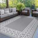 GENIMO Outdoor Rug Waterproof for Patio Decor, 8'x10' Reversible Outdoor Plastic Straw Rug Carpet, Camping Mats for Outdoor Decor, RV, Backyard, Deck, Balcony, Picnic, Grey & White