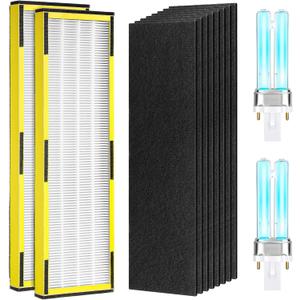 Qualirey 12 Pcs Air Purifier Filter Replacement Kit, 2 Pcs HEPA Filters 8 Pcs Carbon Filter and 2 Pcs lb4000 UVC Bulb Compatible with GermGuardian Air Purifier Model AC4825 AC4300 AC4800 AC4900 AC4850
