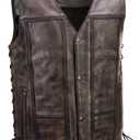Milwaukee Leather Men's Wreck Distressed Brown Leather Motorcycle Vest - LKM3795-3X-Large